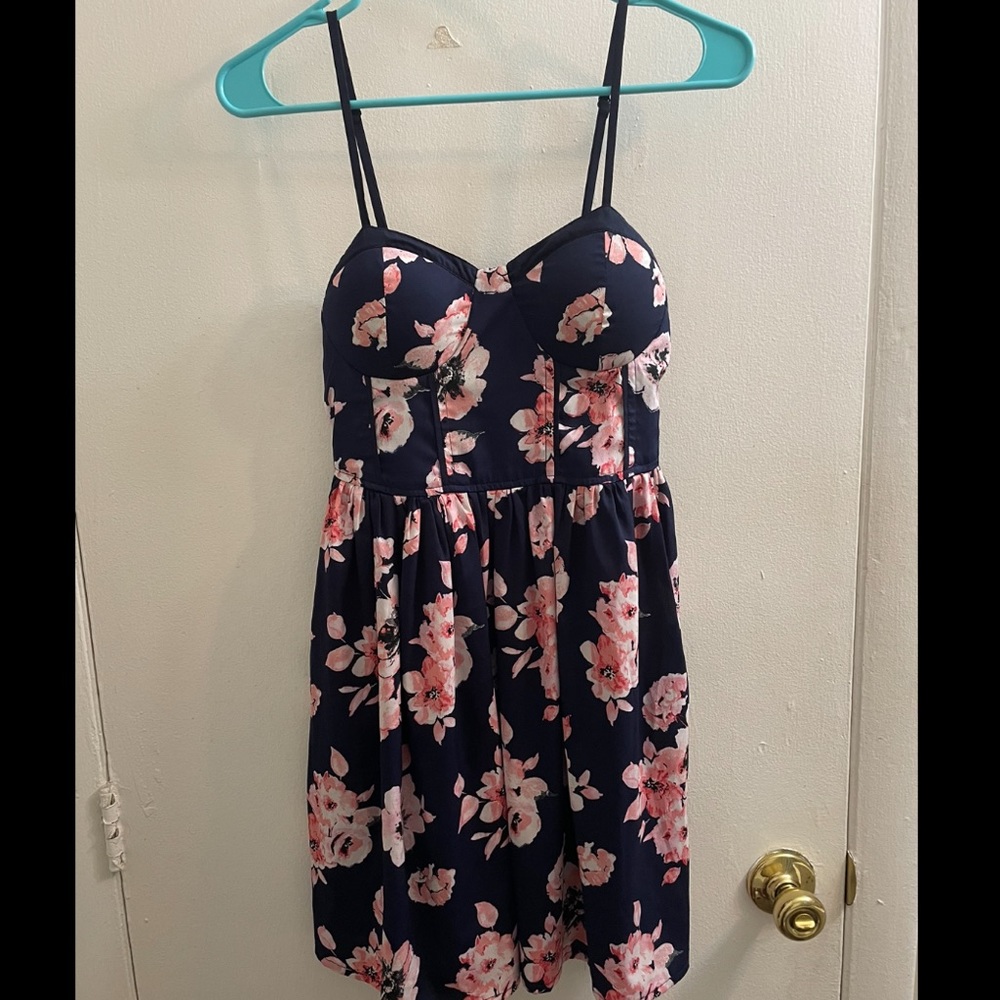 Blue and pink floral spaghetti strap dress